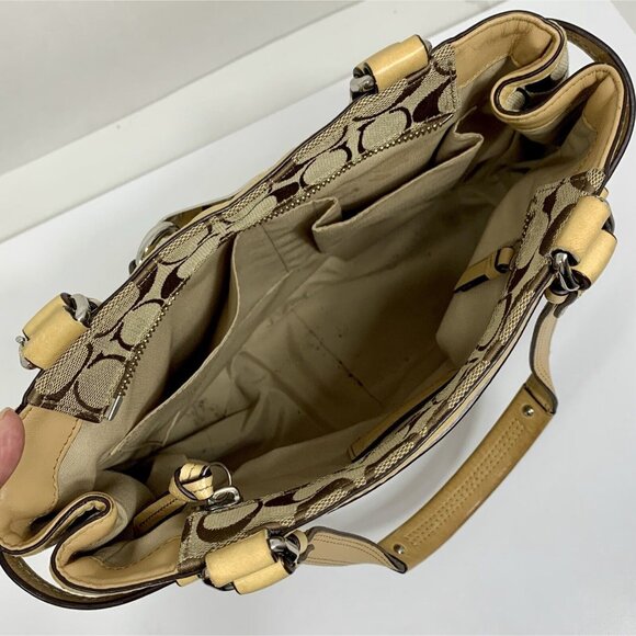 COACH Beige / Zebra Signature Stripe Jacquard Leather Satchel F13993 Hangtag - Picture 14 of 16